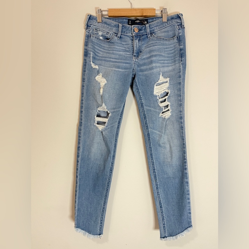 Hollister Womens Jeans Size 3 Blue Crop Distressed Denim Bottoms